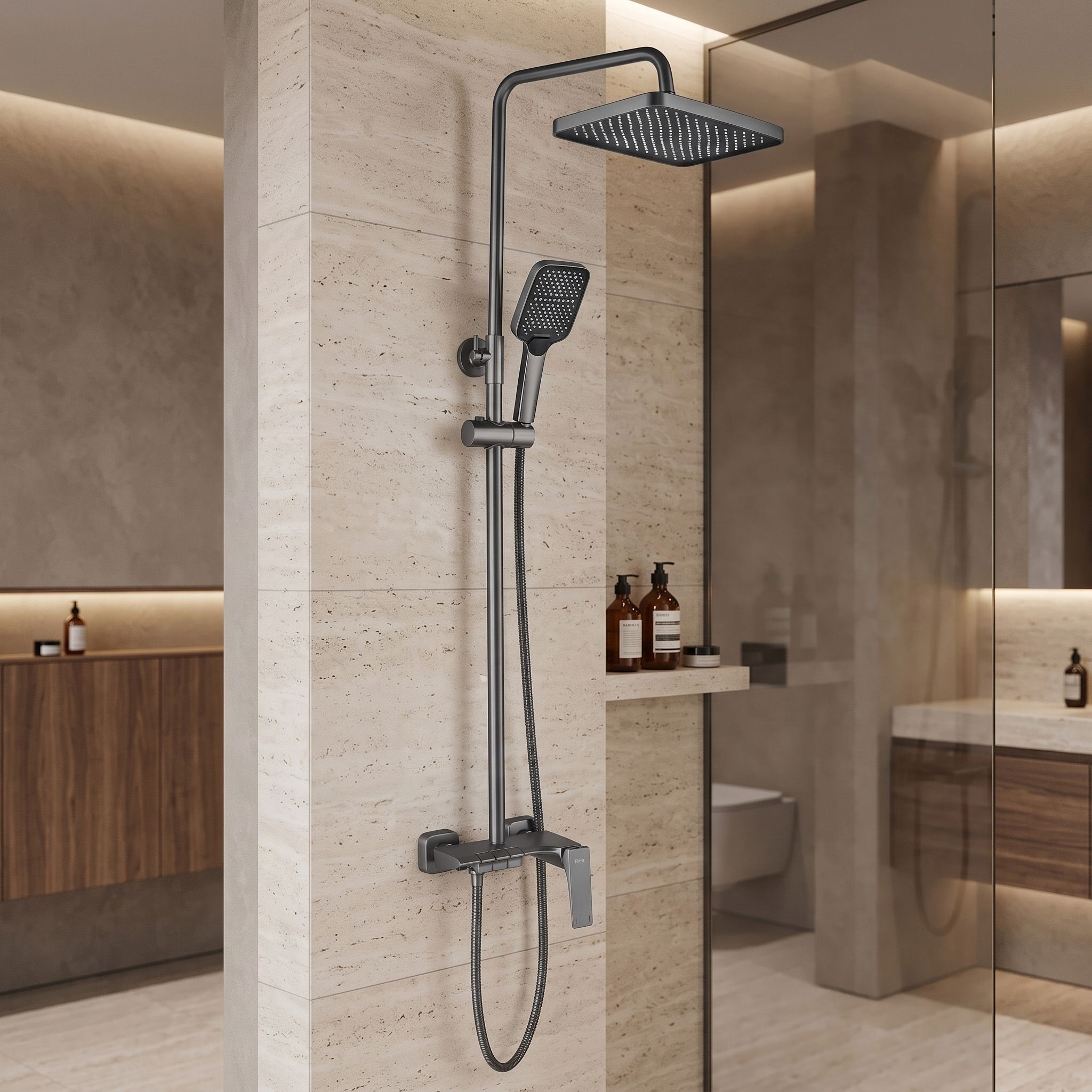 Rea Joe, set de duș cu baterie cu pârghie și gură de duș pentru cadă, titan, REA-P4410