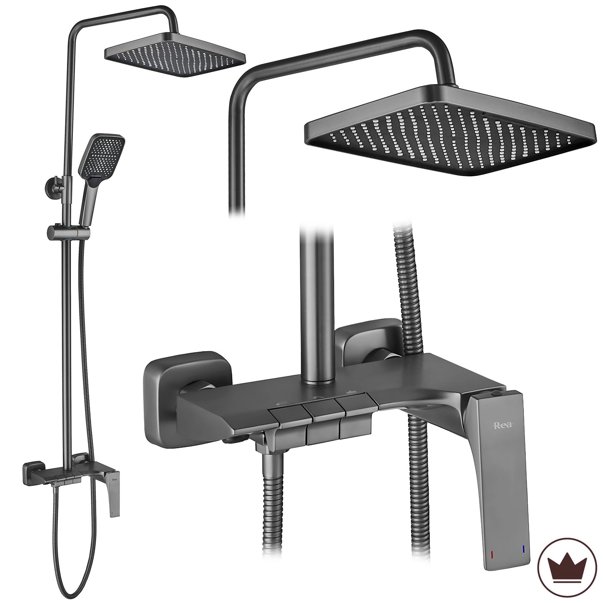 Rea Joe, set de duș cu baterie cu pârghie și gură de duș pentru cadă, titan, REA-P4410