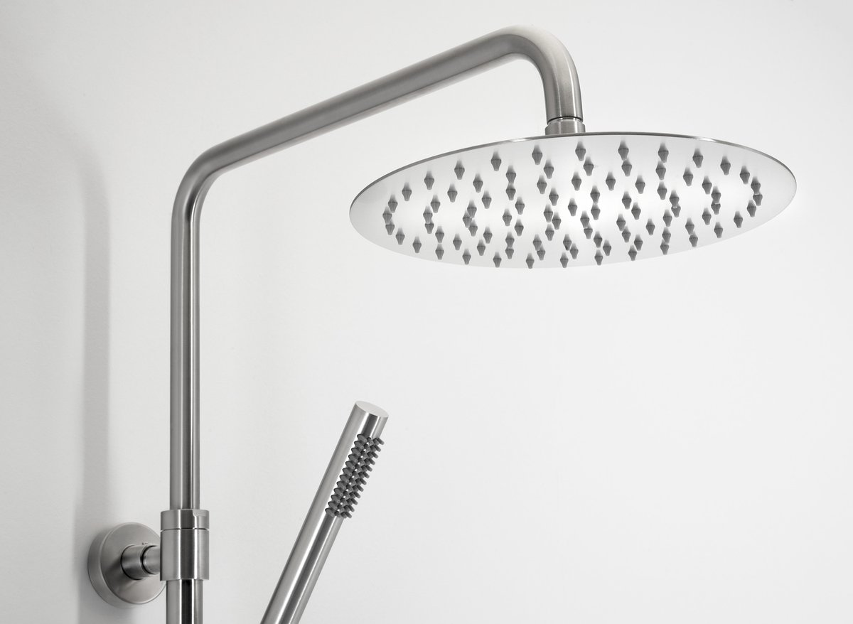 Sapho Minimal, sprchový stĺp s pákovou batériou, okrúhla hlavica, oceľová, MI139