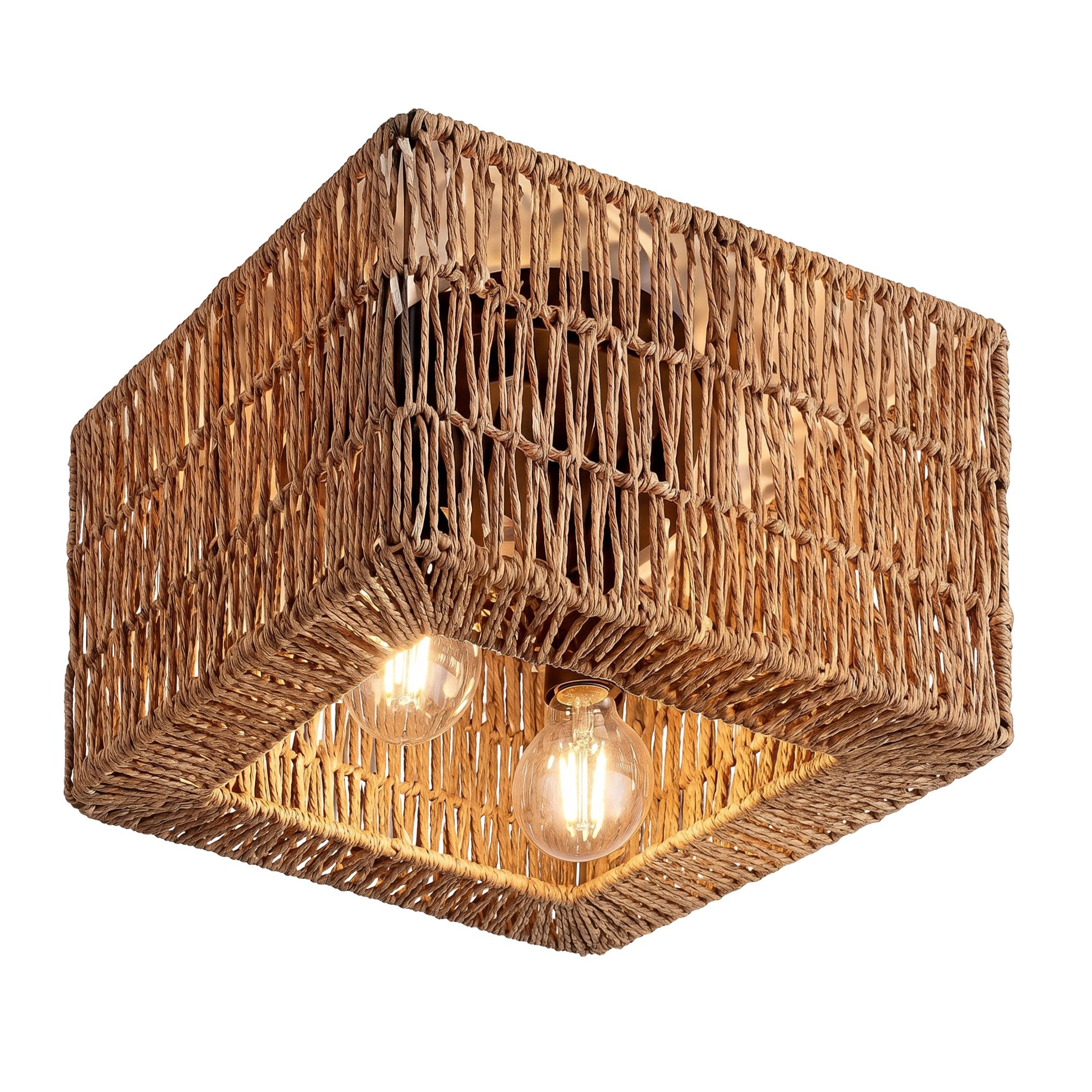 Toolight APP1947-2C, stropné svietidlo s jutovým tienidlom, 31 × 31 cm, 2× E27, čierna / hnedá, OSW-63006
