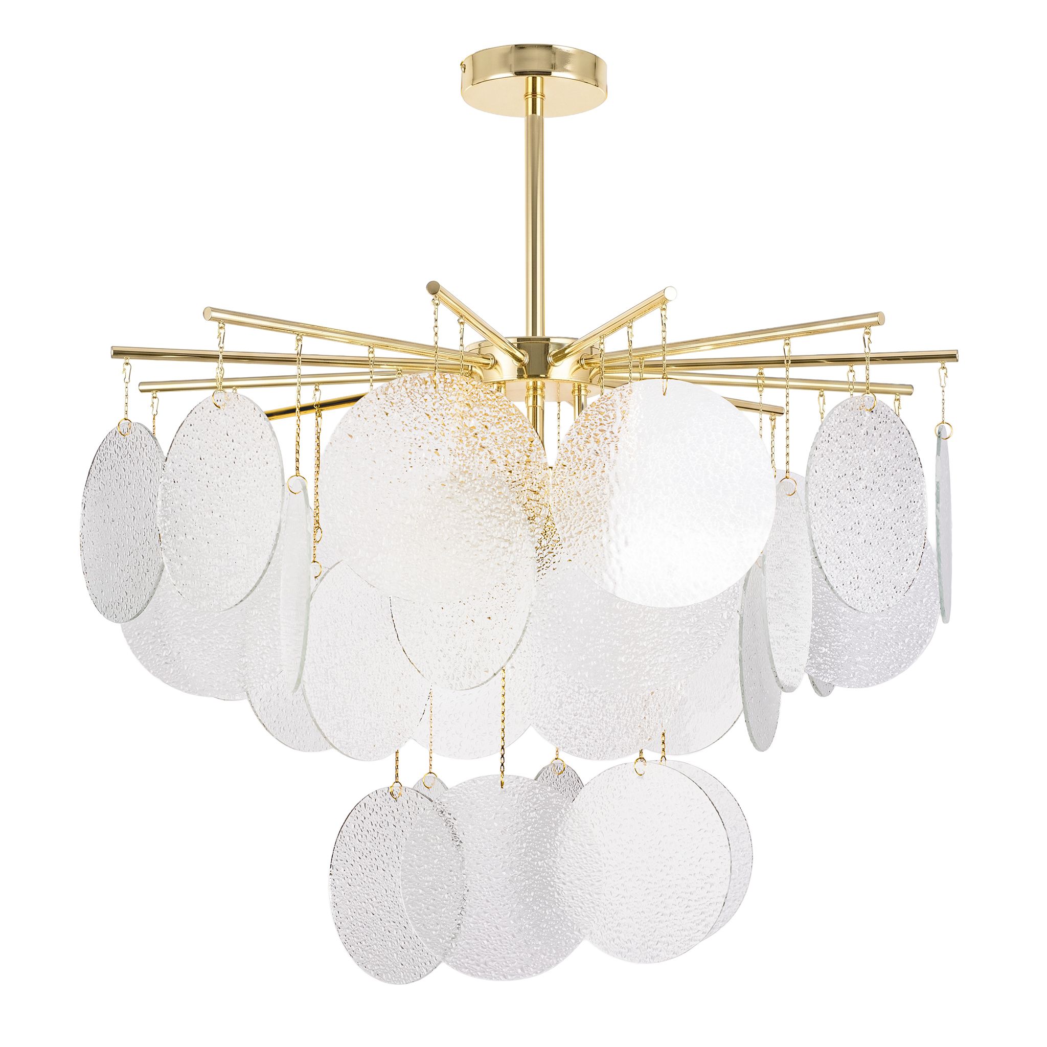 Toolight APP1948-3CP, závesné svietidlo so sklenenými diskami, Ø 66,5 cm, 4× E14, zlatá, OSW-63007