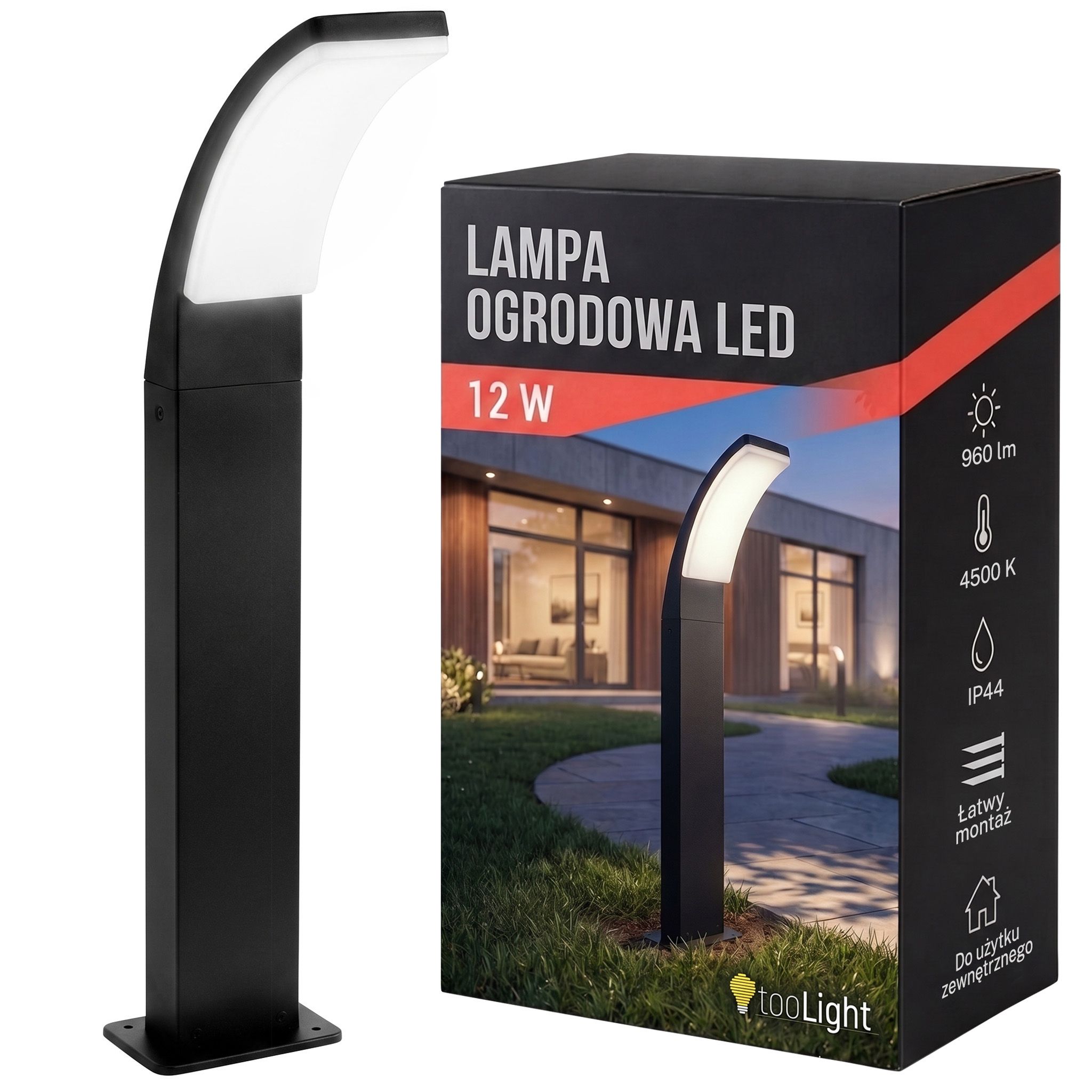 Toolight JNH033-G, záhradný LED stĺpik, v. 60 cm, 12 W, 4500 K, IP44, čierna matná, OSW-56227