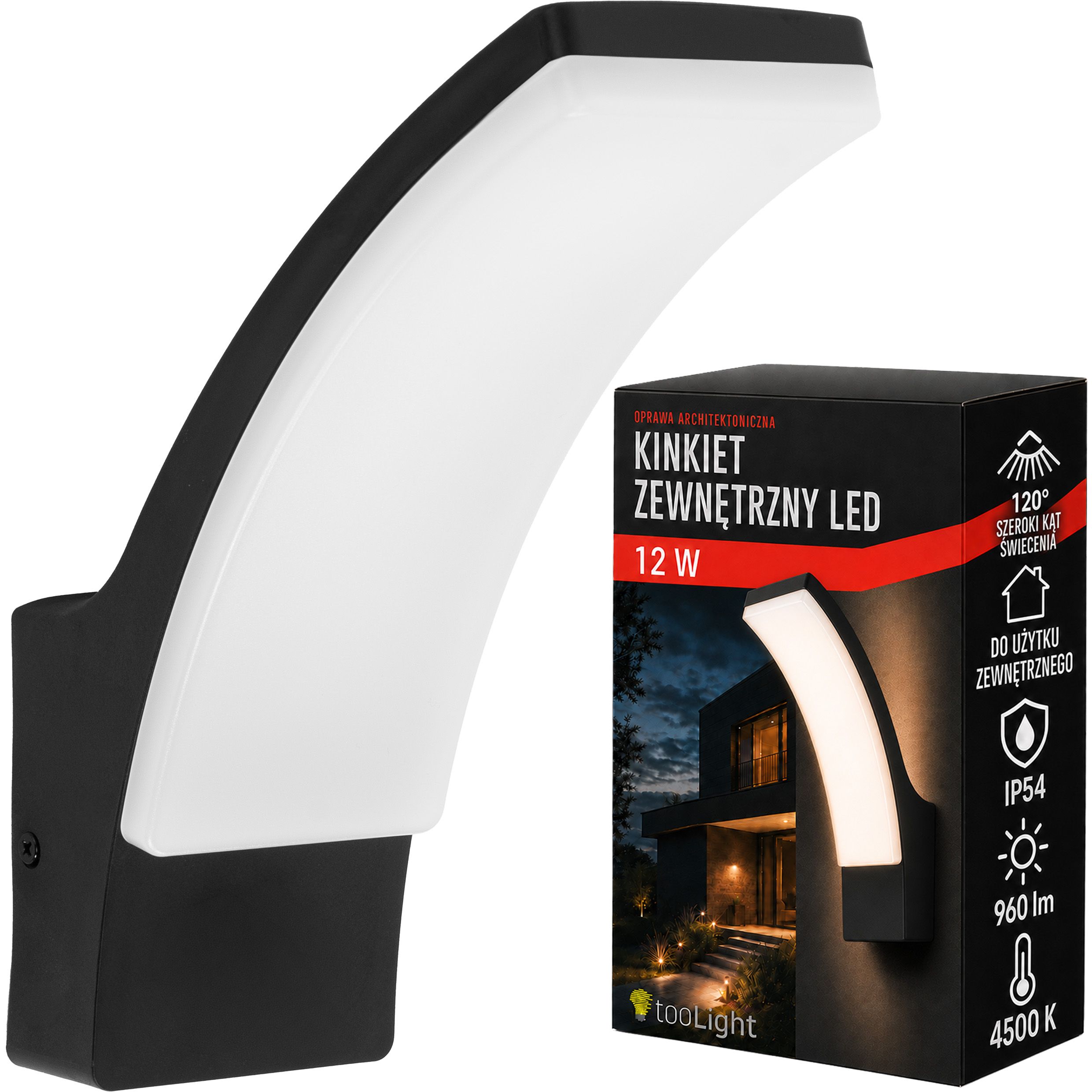 Toolight JNH032-G, vonkajšie LED nástenné svietidlo, 12 W, IP44, čierna, OSW-56225