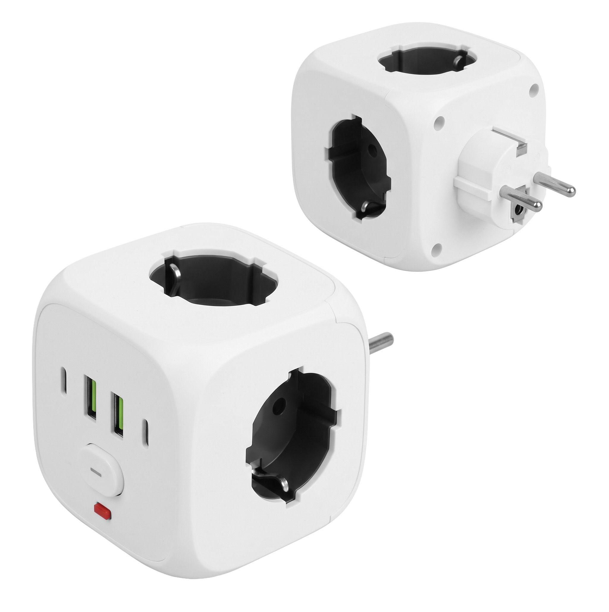 Toolight JNH019, zásuvková kocka 7v1, 3 zásuvky + 2× USB-A + 2× USB-C, biela, OSW-56305