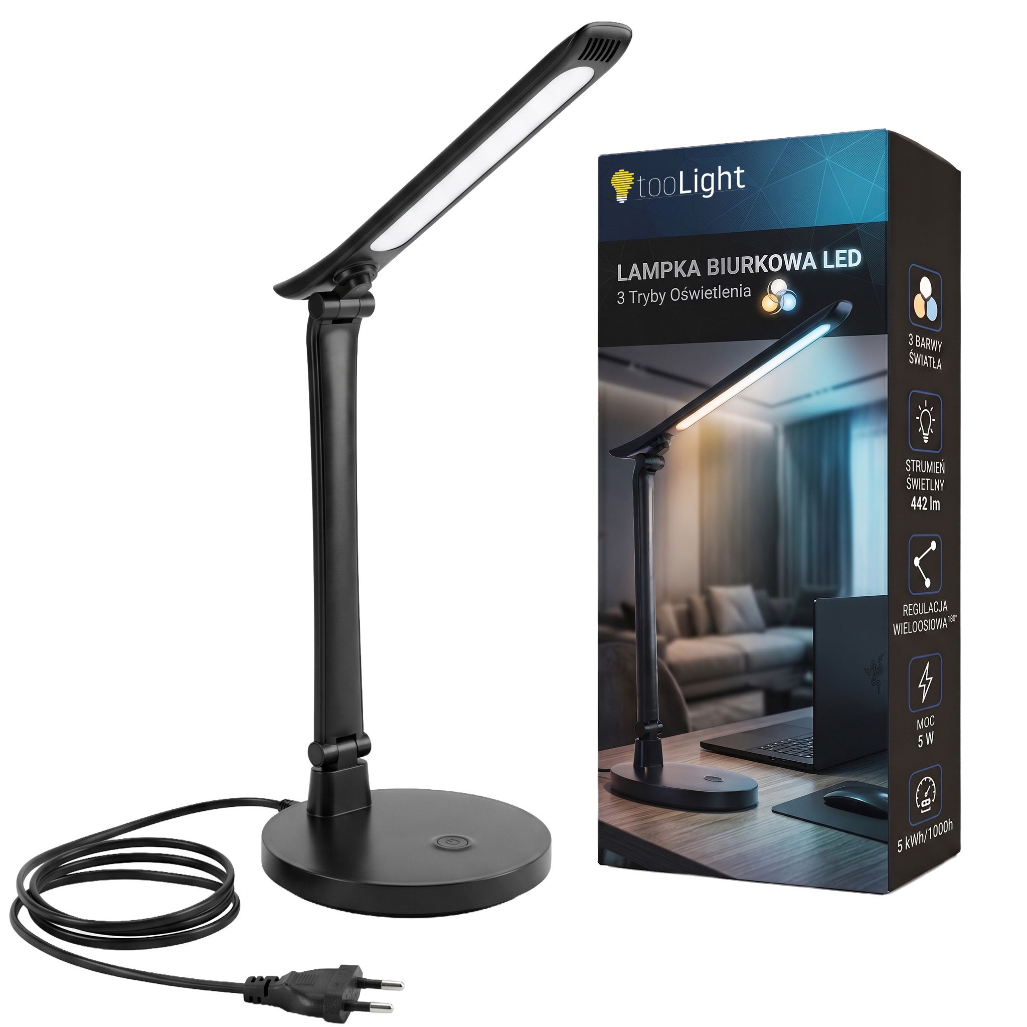 Toolight JNH048-T, LED stolná lampa s 3 farbami svetla, 5 W, čierna, OSW-56240