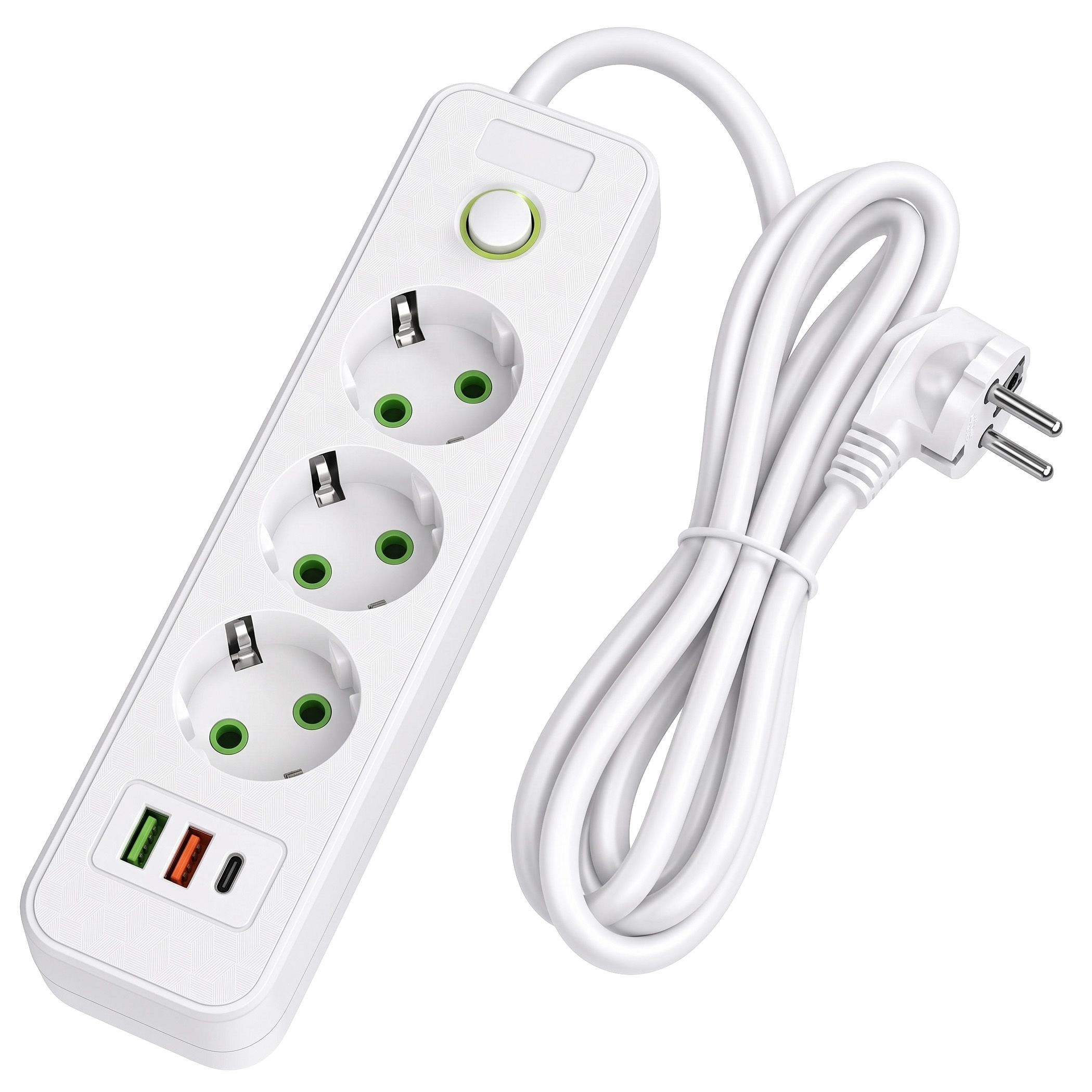 Toolight JNH020-3A, predlžovacia lišta 3 zásuvky + 2× USB-A + USB-C, 1,8 m, biela, OSW-56302