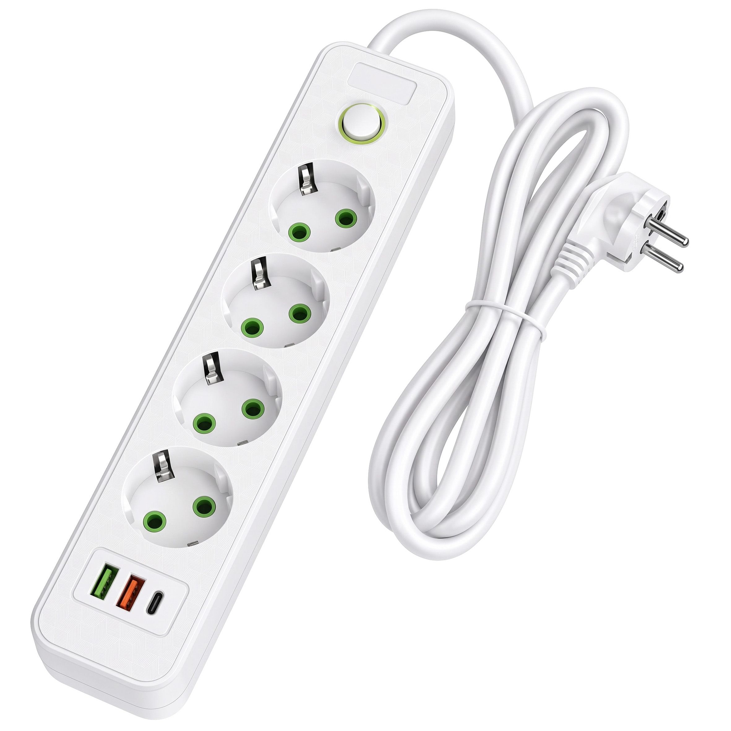 Toolight JNH021-4A, predlžovacia lišta 4 zásuvky + 2× USB-A + USB-C, 1,8 m, biela, OSW-56201