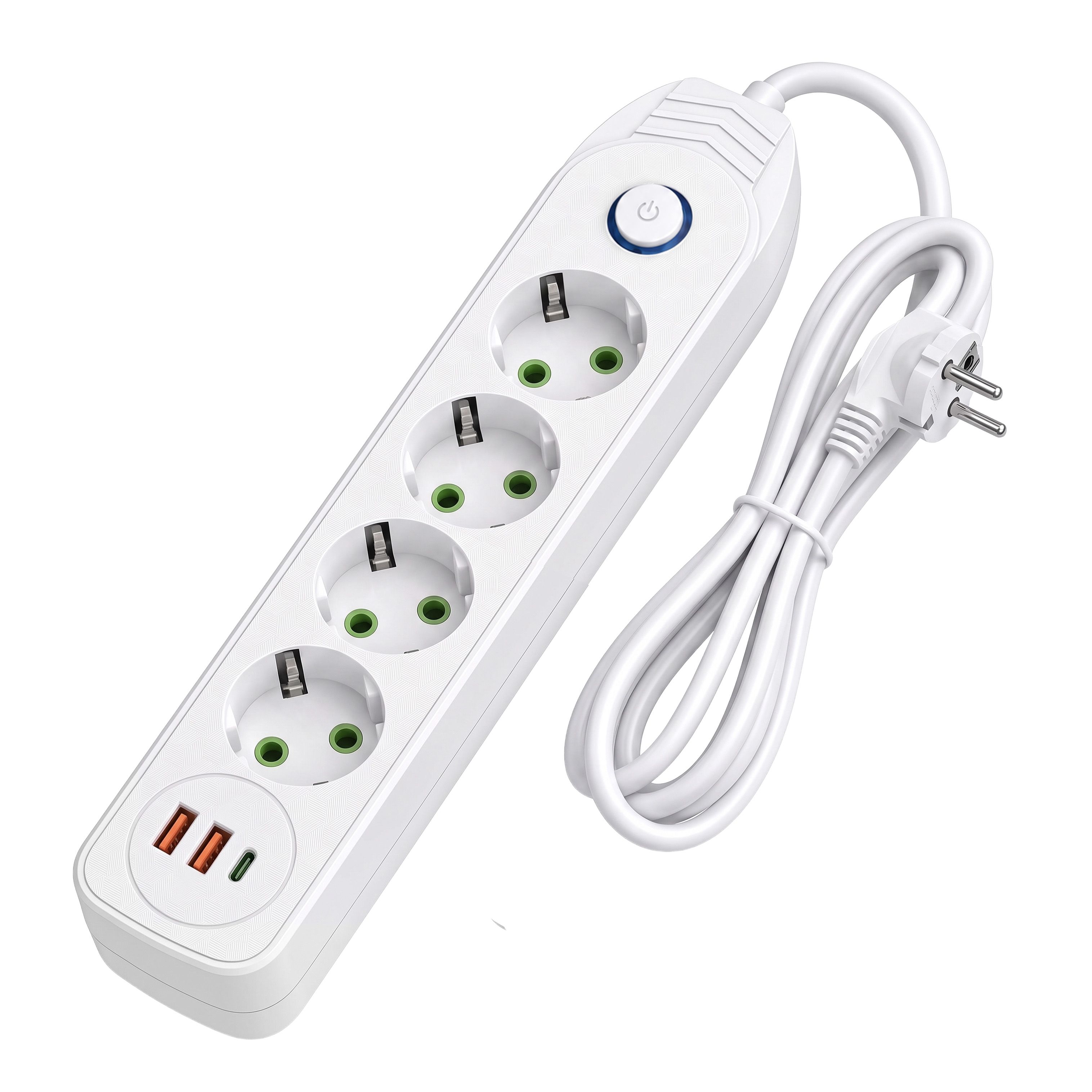Toolight JNH025-4B, predlžovacia lišta 4 zásuvky + 2× USB-A + USB-C, 1,8 m, biela, OSW-56209