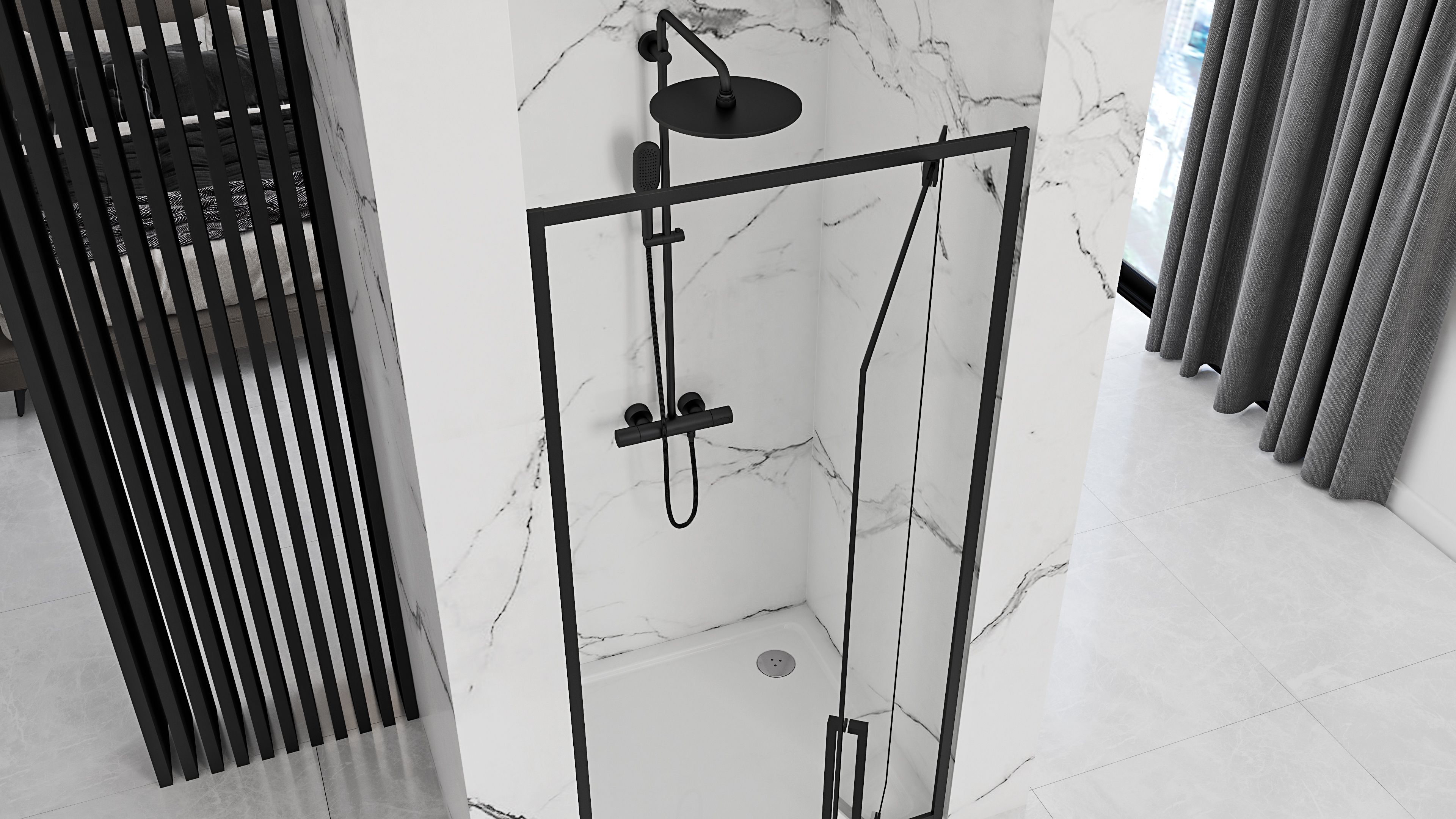 Rea Rapid Swing, 1-krídlové sprchové dvere 80 x 195 cm, 6mm číre sklo, čierny profil, REA-K6408