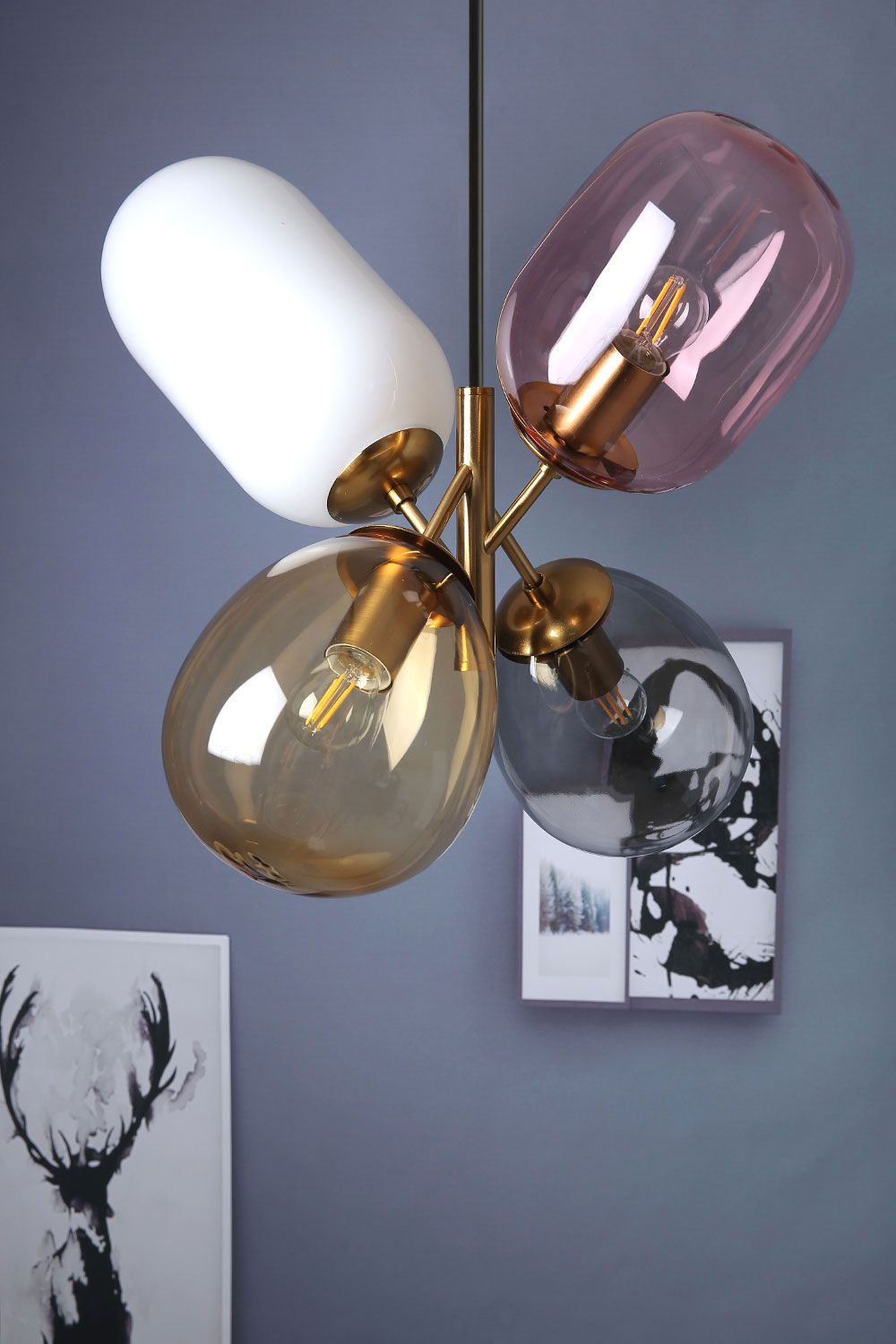 Toolight, Stropné svietidlo zo skla viacfarebné E14 60W APP436-4C, OSW-00565