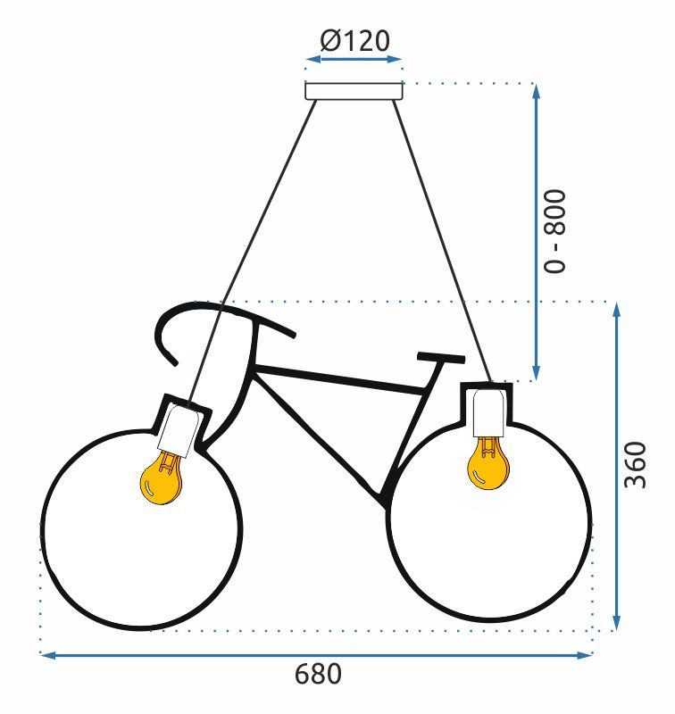 Toolight, závesné svietidlo bicykel APP216-2CP, čierna, OSW-00352