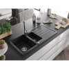 Mexen Andres 1,5-komorový granitový kuchynský drez s odkvapkávačom 100x50 cm a kuchynská batéria Telma, čierna, 6515-77-670200-00