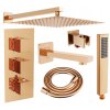 Mexen Cube DR02 podomietkový vaňový a sprchový set s hlavovou sprchou 30x30 cm (7v1), ružové zlato, 77503DR0230-60