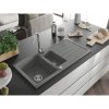Mexen Andres 1,5-komorový granitový kuchynský drez s odkvapkávačom 100x50 cm a kuchynská batéria Telma, šedá, 6515-71-670200-00