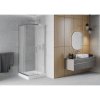 Mexen Rio, štvorcový sprchovací kút s posuvnými dverami 80(dvere) x 80(dvere) x 190 cm, 6mm sklo námraza, chrómový profil + biela sprchová vanička RIO, 860-080-080-01-30-4510