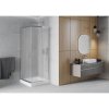 Mexen Rio, štvorcový sprchovací kút s posuvnými dverami 80(dvere) x 80(dvere) x 190 cm, 6mm sklo námraza, chrómový profil + biela sprchová vanička RIO, 860-080-080-01-30-4510