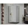 Mexen Roma, sprchovací kút s 1-krídlovými dverami 100 (dvere) x 80 (stena) cm, 6mm číre sklo, zlatý profil, slim sprchová vanička 5cm čierna, 854-100-080-50-00-4070G