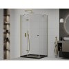 Mexen Roma, sprchovací kút s 1-krídlovými dverami 100 (dvere) x 80 (stena) cm, 6mm číre sklo, zlatý profil, slim sprchová vanička 5cm čierna, 854-100-080-50-00-4070G