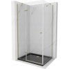 Mexen Roma, sprchovací kút s 1-krídlovými dverami 100 (dvere) x 80 (stena) cm, 6mm číre sklo, zlatý profil, slim sprchová vanička 5cm čierna, 854-100-080-50-00-4070G