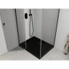 Mexen Roma, sprchovací kút s 1-krídlovými dverami 90 (dvere) x 100 (stena) cm, 6mm číre sklo, čierny profil, slim sprchová vanička 5cm čierna s čiernym sifónom, 854-090-100-70-00-4070B