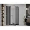 Mexen Roma, sprchový kút s krídlovými dverami 90 (dvere) x 90 (stena) cm, 6mm šedé sklo, chrómový profil + slim sprchová vanička čierna + chrómový sifón, 854-090-090-01-40-4070