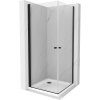 Mexen Pretoria Duo, sprchovací kút s 2-krídlovými dverami 80 (dvere) x 80 (dvere) cm, 6mm číre sklo, čierny profil + slim sprchová vanička 5cm biela s čiernym sifónom, 852-080-080-70-02-4010B