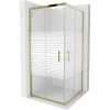 Mexen Rio, štvorcový sprchovací kút s posuvnými dverami 90(dvere) x 90(dvere) x 190 cm, 6mm číre sklo s pásikmi, zlatý profil, 860-090-090-50-20