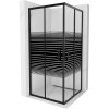 Mexen Rio, štvorcový sprchovací kút s posuvnými dverami 90(dvere) x 90(dvere) x 190 cm, 6mm číre sklo s pásikmi, čierny profil, 860-090-090-70-20