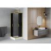 Mexen Rio, štvorcový sprchovací kút s posuvnými dverami 80(dvere) x 80(dvere) x 190 cm, 6mm šedé sklo, zlatý profil + biela sprchová vanička RIO, 860-080-080-50-40-4510