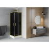 Mexen Rio, štvorcový sprchovací kút s posuvnými dverami 80(dvere) x 80(dvere) x 190 cm, 6mm šedé sklo, zlatý profil + biela sprchová vanička RIO, 860-080-080-50-40-4510