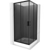 Mexen Rio, štvorcový sprchovací kút s posuvnými dverami 90(dvere) x 90(dvere) x 190 cm, 6mm šedé sklo, čierny profil + biela sprchová vanička RIO, 860-090-090-70-40-4510