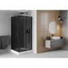 Mexen Rio, štvorcový sprchovací kút s posuvnými dverami 90(dvere) x 90(dvere) x 190 cm, 6mm šedé sklo, čierny profil + biela sprchová vanička RIO, 860-090-090-70-40-4510