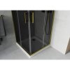 Mexen Rio, štvorcový sprchovací kút s posuvnými dverami 80(dvere) x 80(dvere) x 190 cm, 6mm šedé sklo, zlatý profil + biela sprchová vanička SLIM, 860-080-080-50-40-4010G