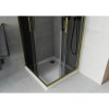Mexen Rio, štvorcový sprchovací kút s posuvnými dverami 80(dvere) x 80(dvere) x 190 cm, 6mm šedé sklo, zlatý profil + biela sprchová vanička SLIM, 860-080-080-50-40-4010G