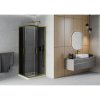 Mexen Rio, štvorcový sprchovací kút s posuvnými dverami 80(dvere) x 80(dvere) x 190 cm, 6mm šedé sklo, zlatý profil + biela sprchová vanička SLIM, 860-080-080-50-40-4010G