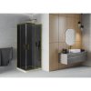 Mexen Rio, štvorcový sprchovací kút s posuvnými dverami 80(dvere) x 80(dvere) x 190 cm, 6mm šedé sklo, zlatý profil + biela sprchová vanička SLIM, 860-080-080-50-40-4010G