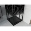 Mexen Rio, štvorcový sprchovací kút s posuvnými dverami 70(dvere) x 70(dvere) x 190 cm, 6mm číre sklo s pásikmi, čierny profil + čierna sprchová vanička SLIM, 860-070-070-70-20-4070B