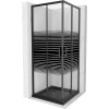 Mexen Rio, štvorcový sprchovací kút s posuvnými dverami 70(dvere) x 70(dvere) x 190 cm, 6mm číre sklo s pásikmi, čierny profil + čierna sprchová vanička SLIM, 860-070-070-70-20-4070B