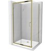 Mexen Apia, sprchový kút s posuvnými dverami 100 (dvere) x 70 (stena) cm, 6mm číre sklo, zlatý profil + biela sprchová vanička SLIM, 840-100-070-50-00-4010G