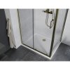Mexen Apia, sprchový kút s posuvnými dverami 100 (dvere) x 70 (stena) cm, 6mm číre sklo, zlatý profil + biela sprchová vanička SLIM, 840-100-070-50-00-4010G