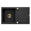 Invena Tesalia, 1-komorový granitový drez s odkvapkávačom 760x440x160 mm + zlatý automatický sifón, INV-AZ-01-Z43-B