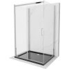 Mexen Omega, 3-stenový sprchovací kút s posuvnými dverami 140 (dvere) x 100 (stena) x 190 cm, 8mm číre sklo, chrómový profil + čierna sprchová vanička SLIM, 825-140-100-01-00-3S-4070