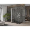 Mexen Omega, 3-stenový sprchovací kút s posuvnými dverami 140 (dvere) x 100 (stena) x 190 cm, 8mm číre sklo, chrómový profil + čierna sprchová vanička SLIM, 825-140-100-01-00-3S-4070