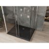 Mexen Omega, 3-stenový sprchovací kút s posuvnými dverami 140 (dvere) x 100 (stena) x 190 cm, 8mm číre sklo, chrómový profil + čierna sprchová vanička SLIM, 825-140-100-01-00-3S-4070