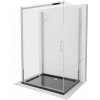 Mexen Omega, 3-stenový sprchovací kút s posuvnými dverami 140 (dvere) x 100 (stena) x 190 cm, 8mm číre sklo, chrómový profil + čierna sprchová vanička SLIM, 825-140-100-01-00-3S-4070
