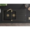 Mexen Andres, granitový drez 1000x500x200 mm, 1,5-komorový, čierna so zlatou metalízou a zlatým sifónom, 6515101510-75-G