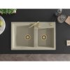 Mexen Tomas, granitový drez 800x500x190 mm, 2-komorový, béžová so zlatým sifónom, 6516802000-69-G