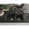 Mexen Tomas, granitový drez 800x500x190 mm, 2-komorový, čierna-zlatá metalíza so zlatým sifónom, 6516802000-75-G