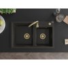 Mexen Tomas, granitový drez 800x500x190 mm, 2-komorový, čierna-zlatá metalíza so zlatým sifónom, 6516802000-75-G