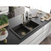 Mexen Tomas, granitový drez 800x500x190 mm, 2-komorový, čierna-zlatá metalíza so zlatým sifónom, 6516802000-75-G